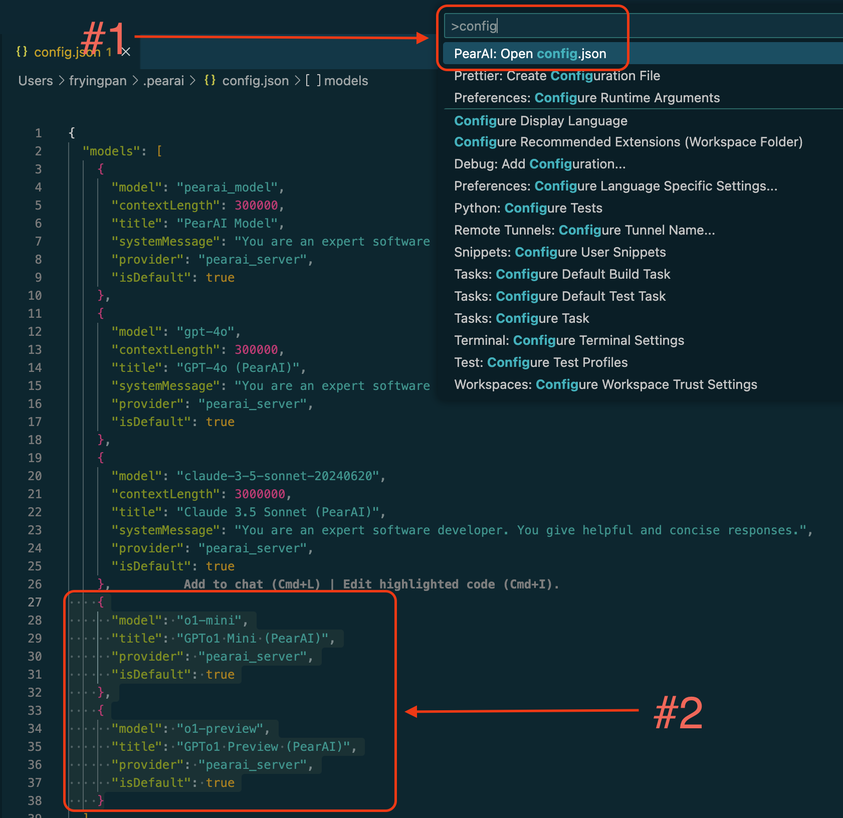 Command Palette in PearAI (Cmd/Ctrl+Shift+P)