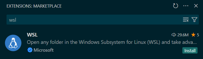 Install Microsoft WSL extension form marketplace